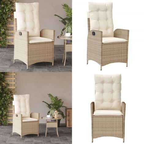 Sedia Reclinabile da Giardino con Cuscini Beige in Polyrattan - Polyrattan - Cuscino sfoderabile