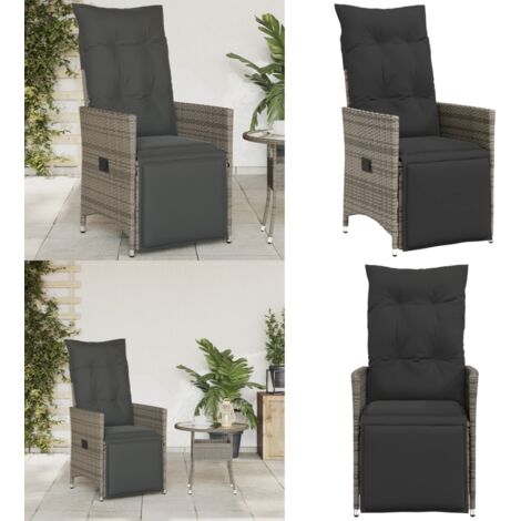 Sedia Reclinabile da Giardino con Cuscini Grigia in Polyrattan - Poltrona da giardino - Cuscino da seduta