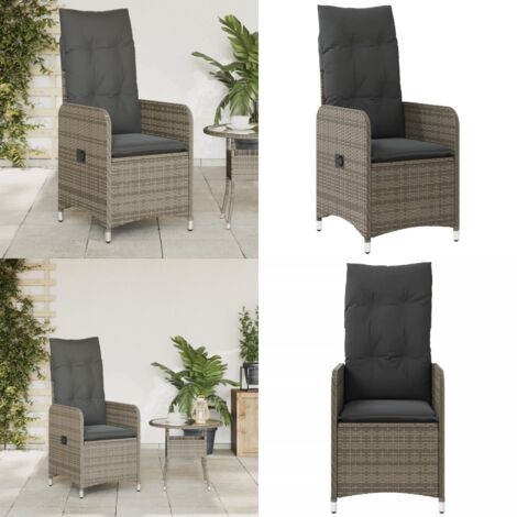 Sedia Reclinabile da Giardino con Cuscini Grigia in Polyrattan - Poltrona da giardino - Cuscino da seduta