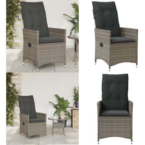 Sedia Reclinabile da Giardino con Cuscini Grigia in Polyrattan - Poltrona da giardino - Cuscino da seduta