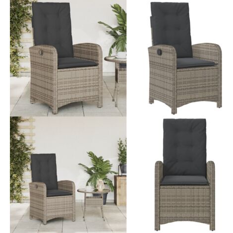 Sedia Reclinabile da Giardino con Cuscini Grigia in Polyrattan - Poltrona da giardino - Cuscino da seduta