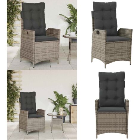 Sedia Reclinabile da Giardino con Cuscini Grigia in Polyrattan - Poltrona da giardino reclinabile - Cuscino da seduta