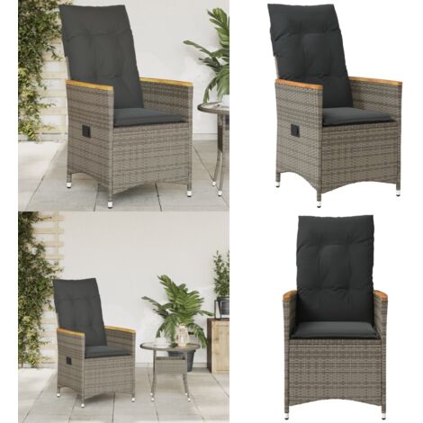 Sedia Reclinabile da Giardino con Cuscini Grigia in Polyrattan - Polyrattan - Cuscino per seduta