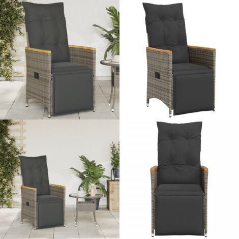 Sedia Reclinabile da Giardino con Cuscini Grigia in Polyrattan - Polyrattan - Cuscino per seduta