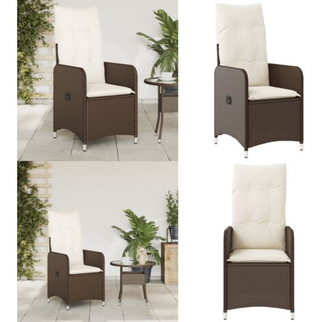 Sedia Reclinabile da Giardino con Cuscini Marrone in Polyrattan - Poltrona da giardino - Cuscino da seduta