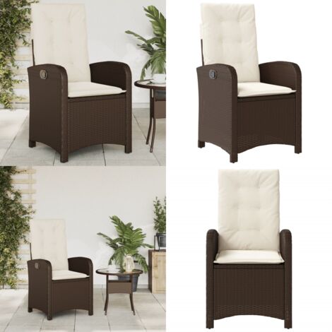 Sedia Reclinabile da Giardino con Cuscini Marrone in Polyrattan - Polyrattan - Cuscino sfoderabile