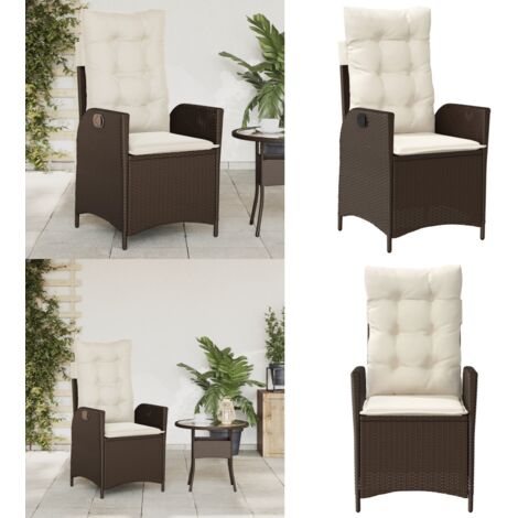 Sedia Reclinabile da Giardino con Cuscini Marrone in Polyrattan - Polyrattan - Cuscino sfoderabile