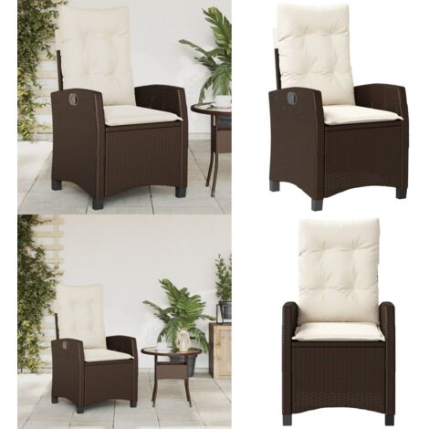 Sedia Reclinabile da Giardino con Cuscini Marrone in Polyrattan - Polyrattan - Cuscino sfoderabile