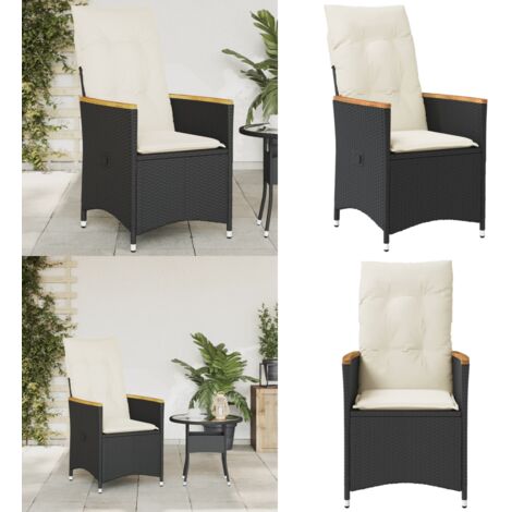 Sedia Reclinabile da Giardino con Cuscini Nera in Polyrattan - Poltrona da esterno - Cuscino per seduta