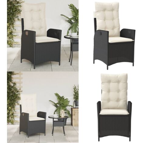 Sedia Reclinabile da Giardino con Cuscini Nera in Polyrattan - Poltrona da giardino - Cuscino da seduta