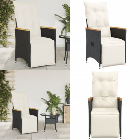 Sedia Reclinabile da Giardino con Cuscini Nera in Polyrattan - Poltrona da giardino - Cuscino da seduta