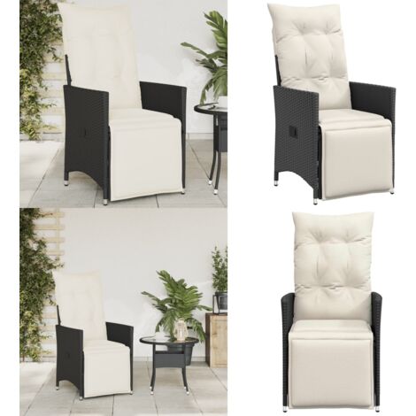 Sedia Reclinabile da Giardino con Cuscini Nera in Polyrattan - Poltrona da giardino - Cuscino da seduta
