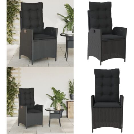 Sedia Reclinabile da Giardino con Cuscini Nera in Polyrattan - Poltrona da giardino - Cuscino da seduta