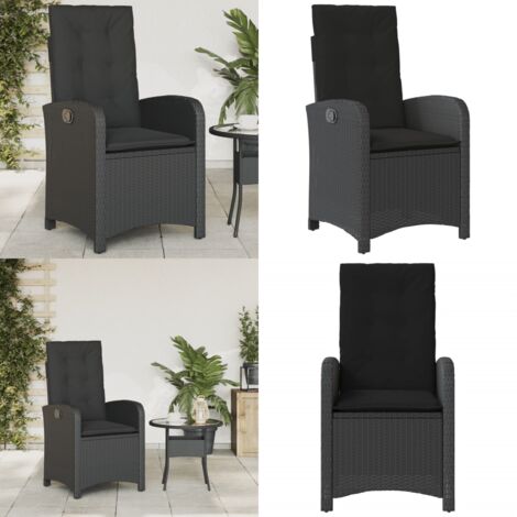 Sedia Reclinabile da Giardino con Cuscini Nera in Polyrattan - Poltrona da giardino - Cuscino da seduta