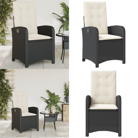 Sedia Reclinabile da Giardino con Cuscini Nera in Polyrattan - Polyrattan - Cuscino sfoderabile