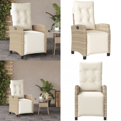 Sedia Reclinabile da Giardino con Poggiapiedi Beige Polyrattan - Polyrattan - Cuscino sfoderabile
