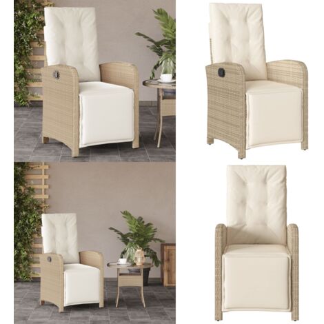 Sedia Reclinabile da Giardino con Poggiapiedi Beige Polyrattan - Polyrattan - Cuscino sfoderabile