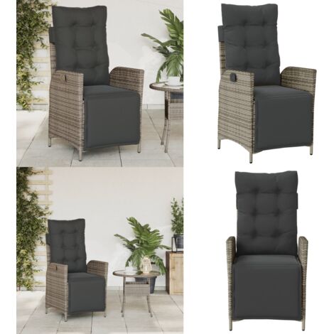 Sedia Reclinabile da Giardino con Poggiapiedi Grigia Polyrattan - Polyrattan - Cuscino sfoderabile
