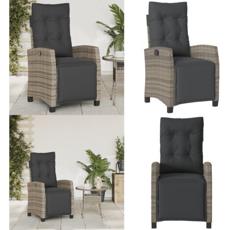 Sedia Reclinabile da Giardino con Poggiapiedi Grigia Polyrattan - Polyrattan - Cuscino sfoderabile