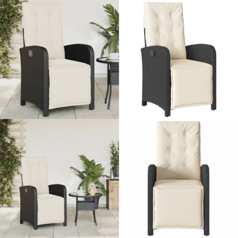 Sedia Reclinabile da Giardino con Poggiapiedi Nera Polyrattan - Polyrattan - Cuscino sfoderabile
