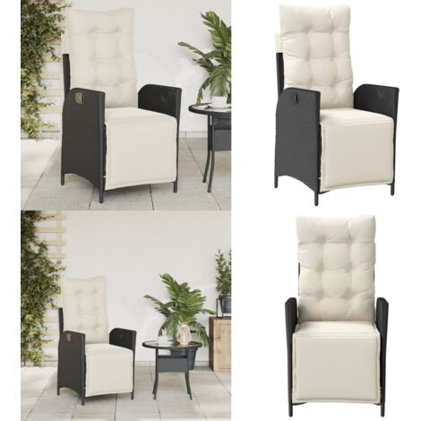 Sedia Reclinabile da Giardino con Poggiapiedi Nera Polyrattan - Polyrattan - Cuscino sfoderabile