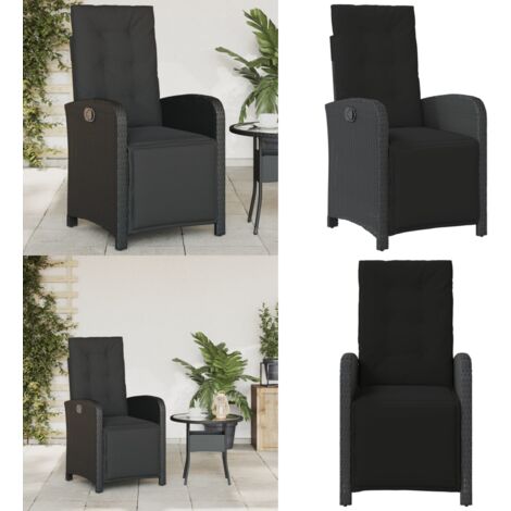 Sedia Reclinabile da Giardino con Poggiapiedi Nera Polyrattan - Polyrattan - Cuscino sfoderabile