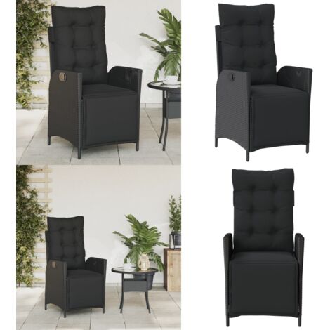 Sedia Reclinabile da Giardino con Poggiapiedi Nera Polyrattan - Polyrattan - Cuscino sfoderabile