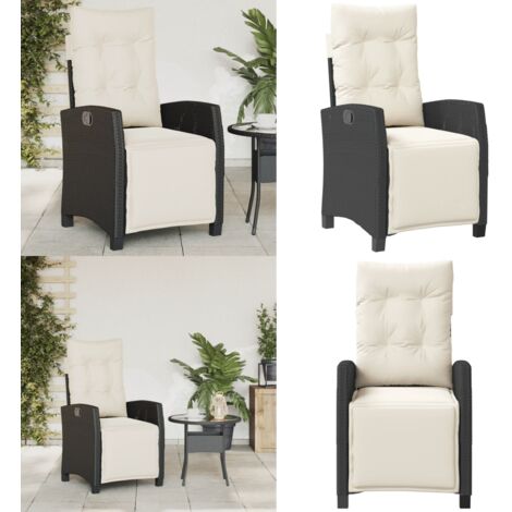 Sedia Reclinabile da Giardino con Poggiapiedi Nera Polyrattan - Polyrattan - Cuscino sfoderabile
