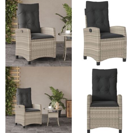 Sedia Reclinabile Giardino con Cuscini Grigio Chiaro Polyrattan - Polyrattan - Cuscino sfoderabile