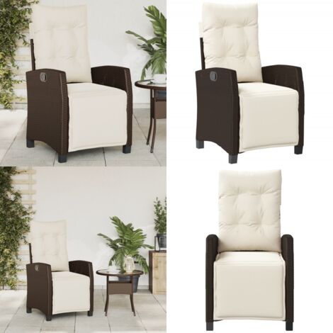 Sedia Reclinabile Giardino con Poggiapiedi Marrone Polyrattan - Polyrattan - Cuscino sfoderabile