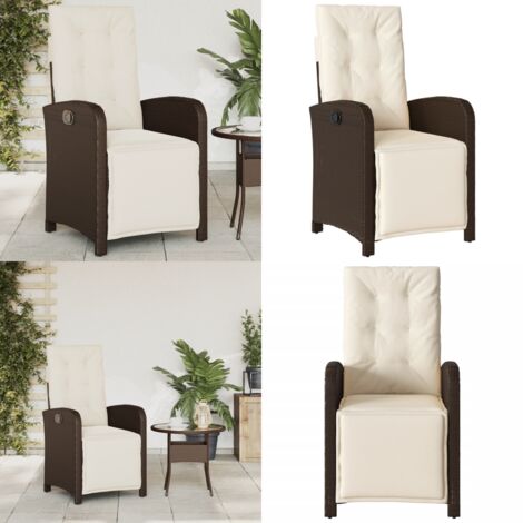 Sedia Reclinabile Giardino con Poggiapiedi Marrone Polyrattan - Polyrattan - Cuscino sfoderabile