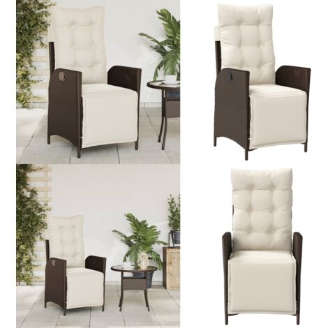 Sedia Reclinabile Giardino con Poggiapiedi Marrone Polyrattan - Polyrattan - Cuscino sfoderabile