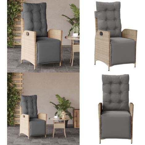 Sedia Reclinabile Giardino e Poggiapiedi Beige Misto Polyrattan - Polyrattan - Cuscino sfoderabile