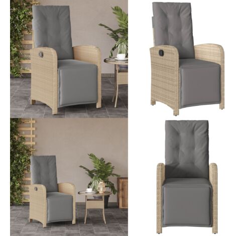 Sedia Reclinabile Giardino e Poggiapiedi Beige Misto Polyrattan - Polyrattan - Cuscino sfoderabile