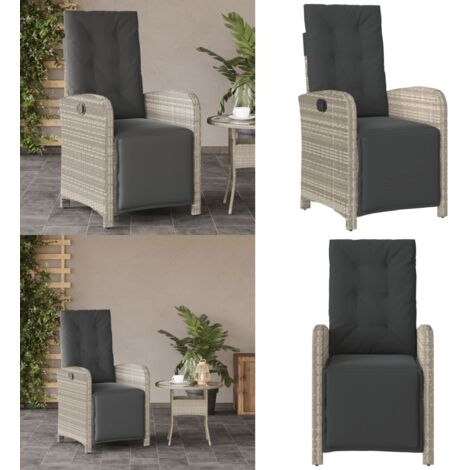 Sedia Reclinabile Giardino Poggiapiedi Grigio Chiaro Polyrattan - Poltrona da giardino - Poltrona da esterno