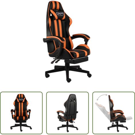 Sedia reclinabile -  Sedia da Gaming con Poggiapiedi Nero e Arancione in Similpelle