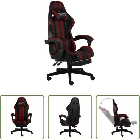 Sedia reclinabile -  Sedia da Gaming con Poggiapiedi Nero e Rosso Vino in Similpelle
