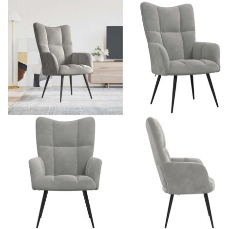 Sedia Relax Grigio Chiaro in Velluto - Poltrona in velluto - Sedia con braccioli
