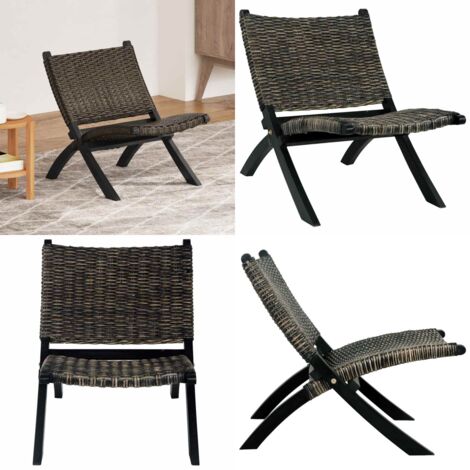 Sedia Relax Nera in Rattan Kubu Naturale e Mogano Massello - Rattan Kubu - Sedia in Legno