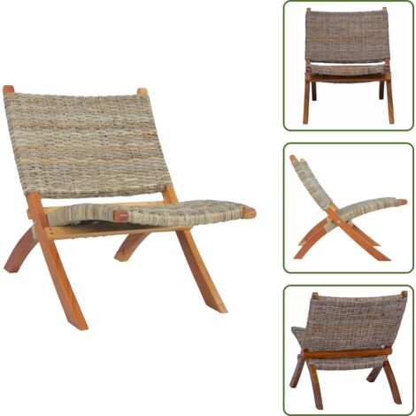 Sedia Relax per Salotto - vidaXL Sedia Relax in Rattan Kubu Naturale e Mogano Massello - Sedia Relax per Camera da Letto