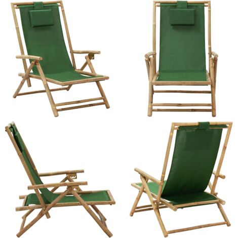 Sedia Relax Reclinabile Verde in Bambù e Tessuto - Sedia pieghevole - Sedia da giardino
