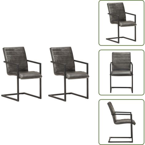 Sedia retro - vidaXL Sedie da Pranzo a Sbalzo 2 pz Grigie in Vera Pelle - Sedia in ferro