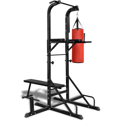 Sedia Romana da Palestra con Sacco da Pugilato vidaXL - Nero