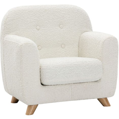 MILIBOO Sedia scandinava in tessuto effetto lana bouclé bianco e legno chiaro NORKID