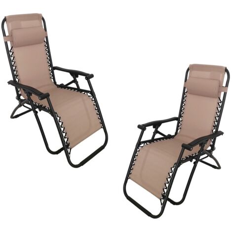 Sedia sdraio beige set2 lettino prendisole per giardino mare piscina con cuscino poggiatesta poggiapiedi richiudibile