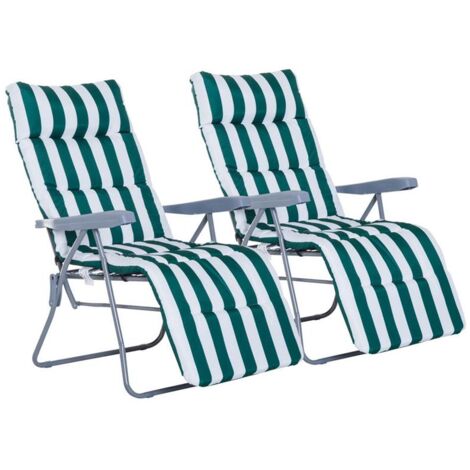 SEDIA SDRAIO DA SPIAGGIA 2 PEZZI PIEGHEVOLE E RECLINABILE VERDE E BIANCO