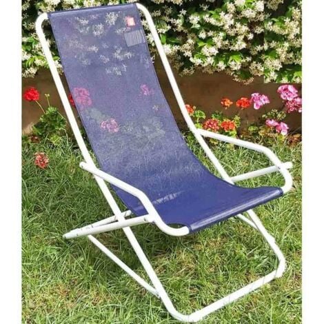 Sedia sdraio dondolina Fiam in acciaio bianco con telaio blu, modello 123TX BSBk