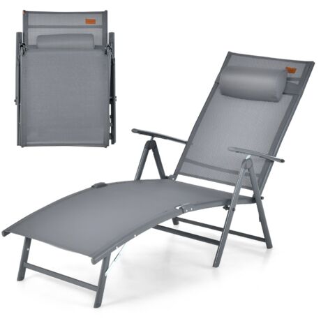 Sedia sdraio pieghevole schienale regolabile 7 livelli portata 150kg Sedia reclinabile portatile Grigio