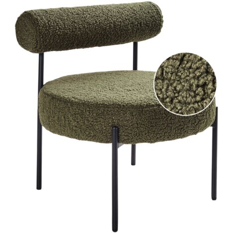 Sedia senza braccioli con sedile rotondo con rivestimento in tessuto bouclé verde Alpha