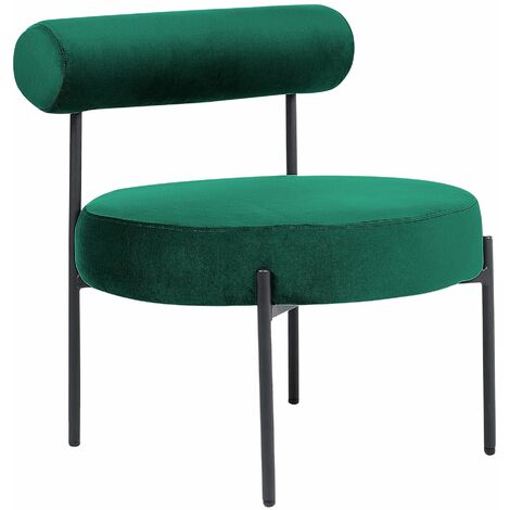 Sedia senza braccioli Seduta rotonda Roll Back Design vintage Rivestimento in velluto Verde Smeraldo Alpha